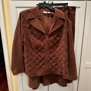 Cato brown suede feel 2-piece jacket skirt set 18W - jacket NWOT, skirt tag